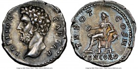 Aelius Caesar (AD 136-138). AR denarius (17mm, 3.53 gm, 6h). NGC AU S 5/5 - 5/5, Fine Style. Rome, AD 137. L AELIVS-CAESAR, bare head of Aelius left /...