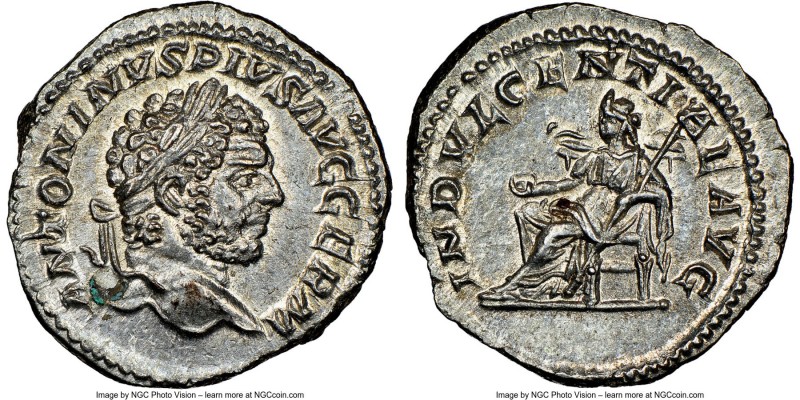 Caracalla (AD 198-217). AR denarius (18mm, 3.24 gm, 7h). NGC MS 5/5 - 4/5. Rome,...