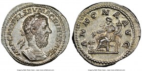 Macrinus (AD 217-218). AR denarius (20mm, 2.98 gm, 7h). NGC Choice AU S 5/5 - 5/5. Rome, AD 217. IMP C M OPEL SEV MACRINVS AVG, laureate, cuirassed bu...