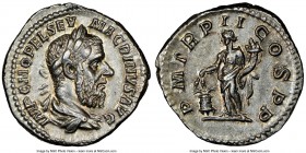 Macrinus (AD 217-218). AR denarius (19mm, 3.55, 11h). NGC AU S 5/5 - 5/5. Rome, December AD 217. IMP C M OPEL SEV-MACRINVS AVG, laureate, draped bust ...