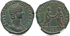 Orbiana (AD 225-227). AE sestertius (30mm, 23.40 gm, 11h). NGC Choice VF S 5/5 - 4/5. Rome. SALL BARBIA-ORBIANA AVG, draped bust of Orbiana right, see...
