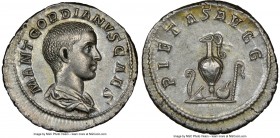 Gordian III, as Caesar (AD 238-244). AR denarius (20mm, 3.41 gm, 11h). NGC AU S 5/5 - 5/5, Fine Style. Rome, 238 AD. M ANT GORDIANVS CAES, bare headed...
