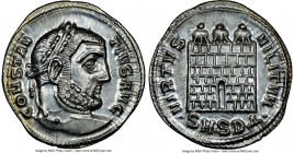 Constantius I, as Caesar (AD 305-306). AR argenteus (19mm, 3.19 gm, 1h). NGC MS 5/5 - 4/5. Serdica, 4th officina. CONSTAN-TIVS AVG, laureate head of C...