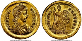Arcadius, Eastern Roman Empire (AD 383-408). AV solidus (20mm, 4.56 gm, 7h). NGC MS 5/5 - 2/5, punch mark, brushed. Constantinople, 7th officina, AD 3...