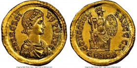 Arcadius, Eastern Roman Empire (AD 383-408). AV solidus (20mm, 4.46 gm, 6h). NGC MS 5/5 - 3/5, brushed. Constantinople, 7th officina, AD 383-388. D N ...