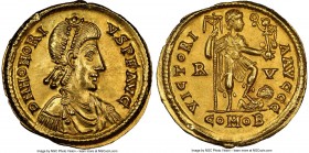 Honorius, Western Roman Empire (AD 393-423). AV solidus (22mm, 4.45 gm, 5h). NGC MS 5/5 - 3/5. Ravenna, ca. AD 395-423. D N HONORI-VS P F AVG, pearl-d...