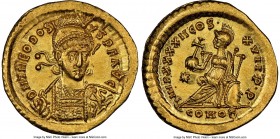Theodosius II, Eastern Roman Empire (AD 402-450). AV solidus (21mm, 4.49 gm, 6h). NGC MS 5/5 - 4/5. Constantinople, ca. AD 442-443. D N THEODOSI-VS P ...