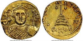 Leontius (AD 695-698). AV solidus (20mm, 4.48 gm, 6h). NGC MS 4/5 - 4/5. Constantinople, 8th officina. D LЄO-N PЄ AV, facing bust of Leontius, bearded...