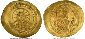 Constantine IX Monomachus (AD 1042-1055). AV histamenon nomisma (28mm, 4.42 gm, 6h). NGC MS 5/5 - 4/5. Constantinople. +IhS XIS RЄX RЄΣNANTInm, bust o...