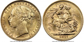 Victoria gold "St. George" Sovereign 1877-M MS61 NGC, Melbourne mint, KM7.

HID09801242017