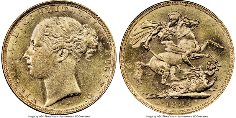 Victoria gold "St. George" Sovereign 1884-M MS60 NGC, Melbourne mint, KM7.

HID0...