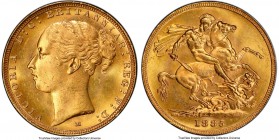 Victoria gold "St. George" Sovereign 1885-M MS64 PCGS, Melboure mint, KM7, S-3857C. Small "BP". Luxuriously satiny and lustrous, this commendable sove...
