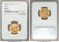 Victoria gold "Shield" Sovereign 1885-M MS62 NGC, Melbourne mint, KM6. AGW 0.2355 oz. 

HID09801242017