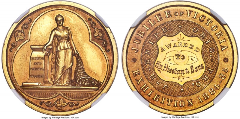 Victoria gold Proof "Jubilee Exhibition" Medal 1885 PR62 NGC, 30mm. 12.8gm. Stru...