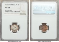 George V 3 Pence 1915 MS63 NGC, London mint, KM24. Light russet toning on the obverse with deep maroon and peach tones on the reverse.

HID09801242017
