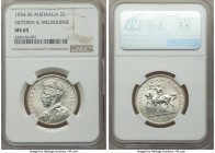 George V "Victoria & Melbourne" Florin 1934-1935 MS65 NGC, KM33. Exhibiting a near specimen-quality strike for the issue, with 21,000 of the original ...