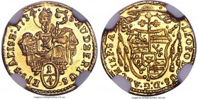 Salzburg. Leopold Anton Eleutherius gold 1/4 Ducat 1734 MS66 NGC, KM330. A small golden gem with a powerful, prooflike visual allure and presently the...
