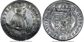 Archduke Leopold Taler 1632 MS62 NGC, Hall mint, KM629.2, Dav-3338. Variety with BVRGVNDI. An ideal striking of this popular Austrian taler, practical...