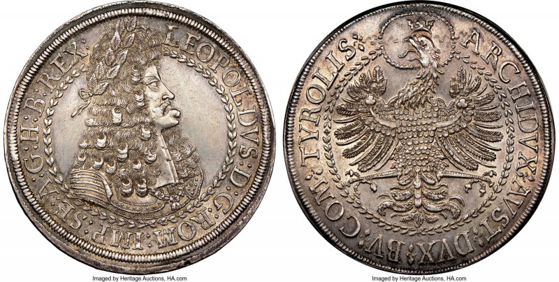 Leopold I 2 Taler ND (1686-1696) AU58 NGC, Hall mint, KM1338, Dav-3252. 57.39gm....