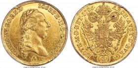 Joseph II gold 2 Ducat 1786-A MS61 PCGS, Vienna mint, KM1876, Fr-437. The finest we have seen of this gold multiple and one of just 4 Mint State-grade...