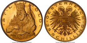 Republic gold Prooflike 25 Schilling 1937 PL66 PCGS, KM2856. Mintage: 7,660. A praiseworthy selection of the issue, of which none currently certify hi...