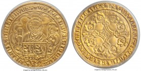 Brabant. Jeanne & Wenceslas gold Pieter d'Or ND (1355-1383) AU55 PCGS, Louvain mint, Fr-11, Schneider-231, Delm-45. +WЄnCЄLΛVS : T : IOhΛnΛ x | x DЄI ...