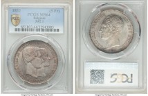 Leopold I Medallic "Royal Wedding" 5 Francs 1853 MS64 PCGS, KM-X2.1. Variety with dash between dates. A handsome medallic issue with bold harvest colo...