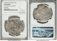 Philip IV Cob 8 Reales 1652 P-E-PH AU Details (Saltwater Damage) NGC, Potosi mint, KM21, Cal-408. 25.63gm. A rather engaging specimen of a type not no...