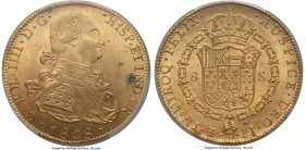 Charles IV gold 8 Escudos 1808 PTS-PJ MS62 PCGS, Potosi mint, KM81, Onza-1108. A relatively well-centered selection displaying satiny golden luster an...