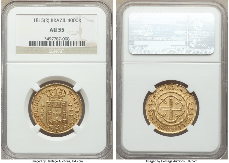 João Prince Regent gold 4000 Reis 1815-(R) AU55 NGC, Rio de Janeiro mint, KM235....