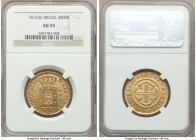 João Prince Regent gold 4000 Reis 1815-(R) AU55 NGC, Rio de Janeiro mint, KM235.2. Honey gold color with orange peel recessed toning and a bold strike...