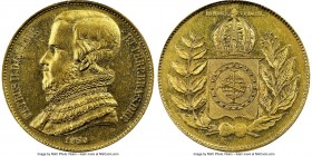 Pedro II gold 20000 Reis 1850 MS61 NGC, Rio de Janeiro mint, KM461. From an only three-year issue that comes heavily treasured in Mint State. 

HID098...