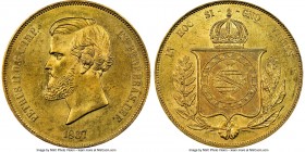 Pedro II gold 20000 Reis 1867 MS62 NGC, Rio de Janeiro mint, KM468. AGW 0.5286 oz. 

HID09801242017