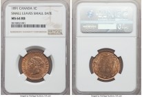 Victoria "Small Leaves - Small Date" Cent 1891 MS64 Red and Brown NGC, London mint, KM7. Small Leaves, Small Date variety. A deeply red representative...