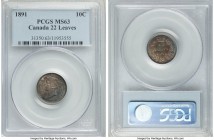 Victoria "22 Leaves" 10 Cents 1891 MS63 PCGS, London mint, KM3. 22 leaves variety. Subdued in color and full in strike, the reverse revealing a charmi...