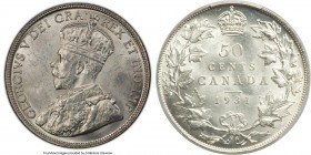 George V 50 Cents 1931 MS64 PCGS, Royal Canadian mint, KM25a. A blazing white representative of this scarcer date, absolutely untoned to an impressive...
