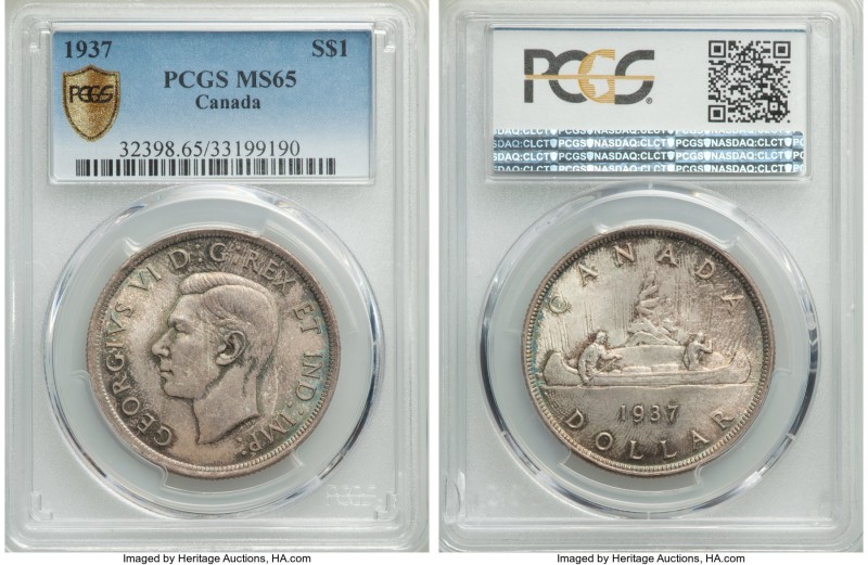 George VI Dollar 1937 MS65 PCGS, Royal Canadian mint, KM37. Showcasing an alluri...