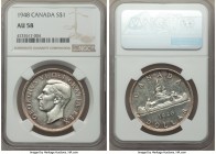 George VI Dollar 1948 AU58 NGC, Royal Canadian mint, KM46. The key date within the George VI dollar series, highly coveted in all grades and seen here...