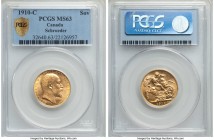Edward VII gold Sovereign 1910-C MS63 PCGS, Ottawa mint, KM14, S-3970. Mintage: 28,014. An always sought-after sovereign from this only 3-year series,...
