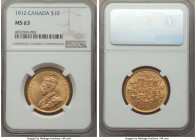 George V gold 10 Dollars 1912 MS63 NGC, Ottawa mint, KM27. AGW 0.4837 oz. 

HID09801242017