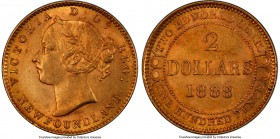 Newfoundland. Victoria gold 2 Dollars 1888 MS62 PCGS, London mint, KM5. NTD3, Dot to either side of NEWFOUNDLAND variety. 

HID09801242017