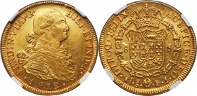 Ferdinand VII gold 8 Escudos 1812 So-FJ MS61 NGC, Santiago mint, KM78. Framed by sharply defined legends, the detailing generally sound with only slig...