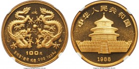 People's Republic gold Proof "Year of the Dragon" 100 Yuan (1 oz) 1988 PR69 Ultra Cameo NGC, KM196, Fr-B66, Cheng-pg. 53, 3. Lunar issue. Obv. Temple ...