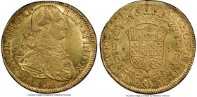 Charles IV gold 8 Escudos 1808 P-JF AU55 PCGS, Popayan mint, KM66.2, Cal-91. "CAROL IIII" variety. A detailed selection, well-struck and offering abun...