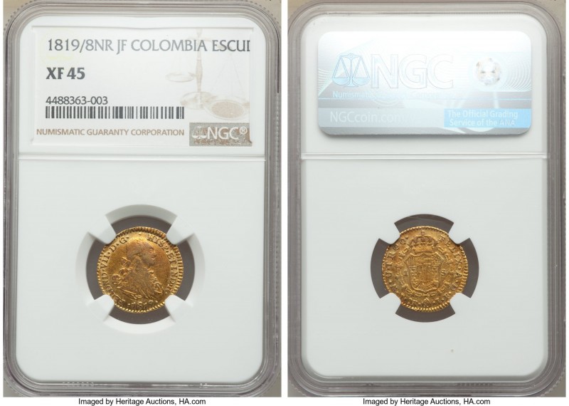 Ferdinand VII gold Escudo 1819/8 NR-JF XF45 NGC, Nuevo Reino mint, cf. KM64.1 (o...