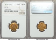 Ferdinand VII gold Escudo 1819/8 NR-JF XF45 NGC, Nuevo Reino mint, cf. KM64.1 (overdate unlisted), Restrepo-122.24 (listed as 19/18). A significant an...