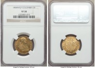 Ferdinand VII gold 2 Escudos 1808 NR-JF VF30 NGC, Nuevo Reino mint, KM65.1. First year issue of scarce three year type, conservatively graded. 

HID09...