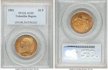 Granadine Confederation gold 10 Pesos 1861-BOGOTA AU55 PCGS, Bogota mint, KM129.1. Sunset orange tones adorn this popular Columbian gold issue.

HID09...