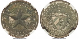 Republic Proof "Star" 20 Centavos 1915 PR64 NGC, Philadelphia mint, KM13.1. Fine reeding variety. Eye-catchingly bright, fully reflective and with min...