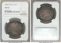 Republic Souvenir Peso 1898 AU53 NGC, Gorham mint, KM-XM15. Mintage: 1,000. A better circulated example displaying metallic hues and subtle undertones...